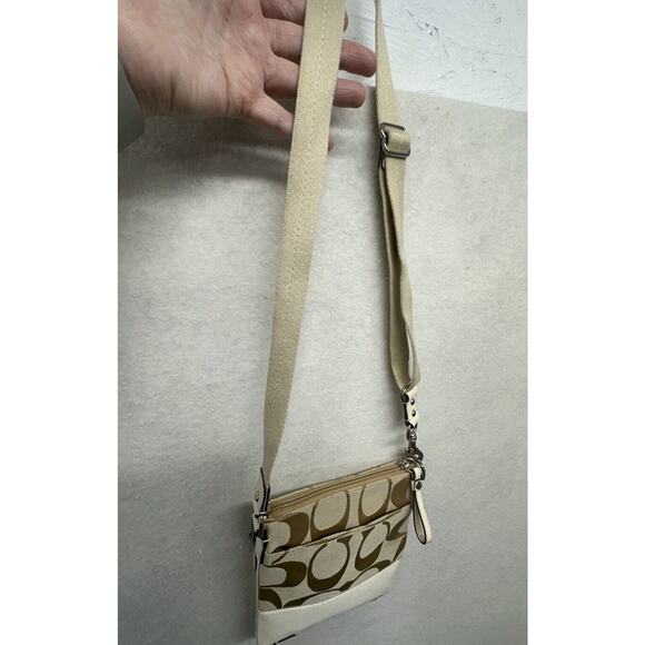 COACH‎ SWING PACK SIGNATURE STRIPE CROSSBODY WHITE KHAKI - Picture 6 of 12